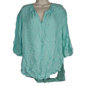 Stylus Tunic Top V-neck Women Size L Blue 3/4 Sleeve Lace Trim
